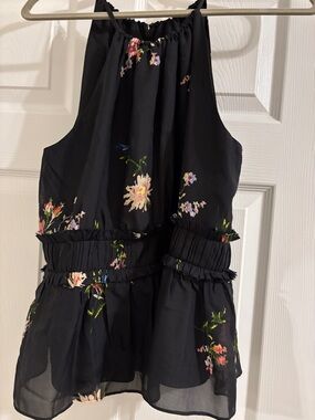 Black Floral Halter Peplum Top